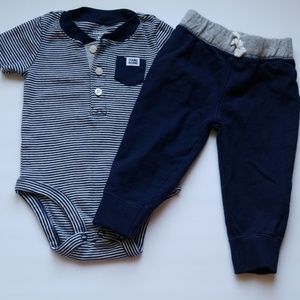 Carters blue stripe 6 month outfit onesie + pants